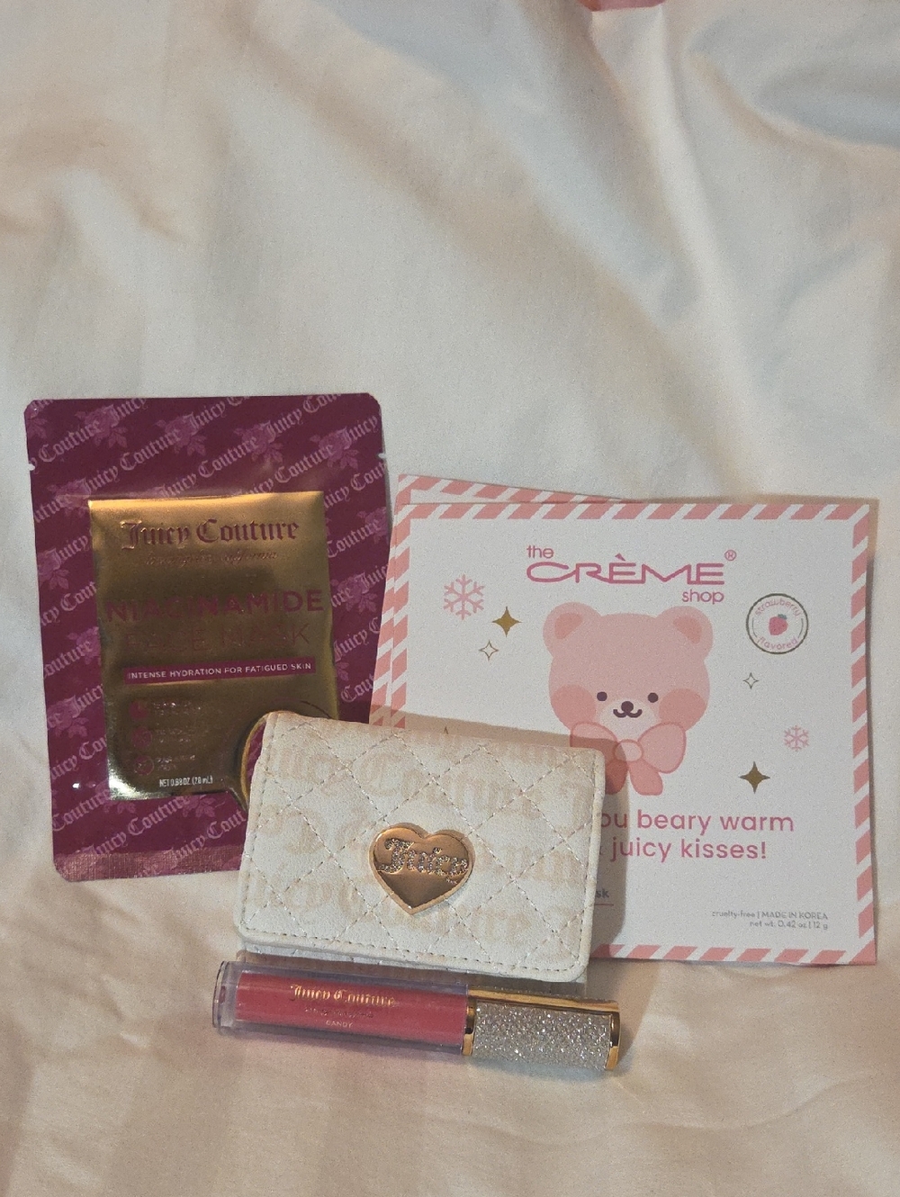 Juicy Couture Cream Quilted Wallet & Pink Lip Gloss Gift Set